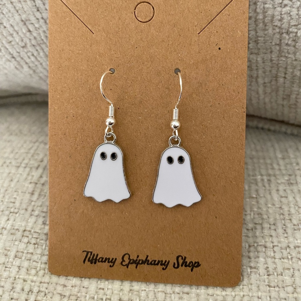 1 Pair Silver Ghost Earrings in Pink, Black, OR White NWT - Picture 8 of 10